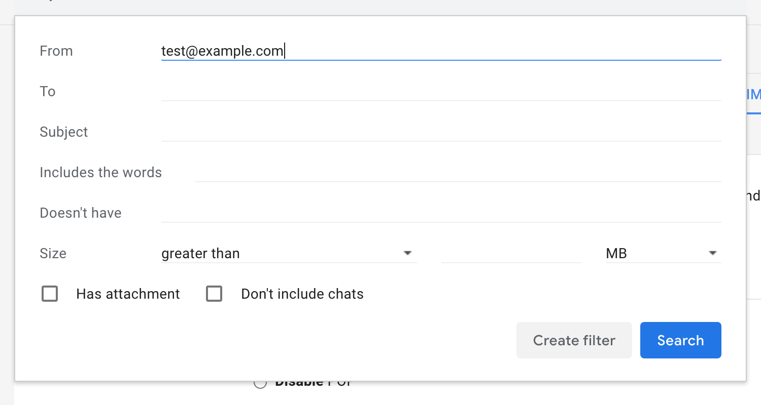 Gmail filter fields