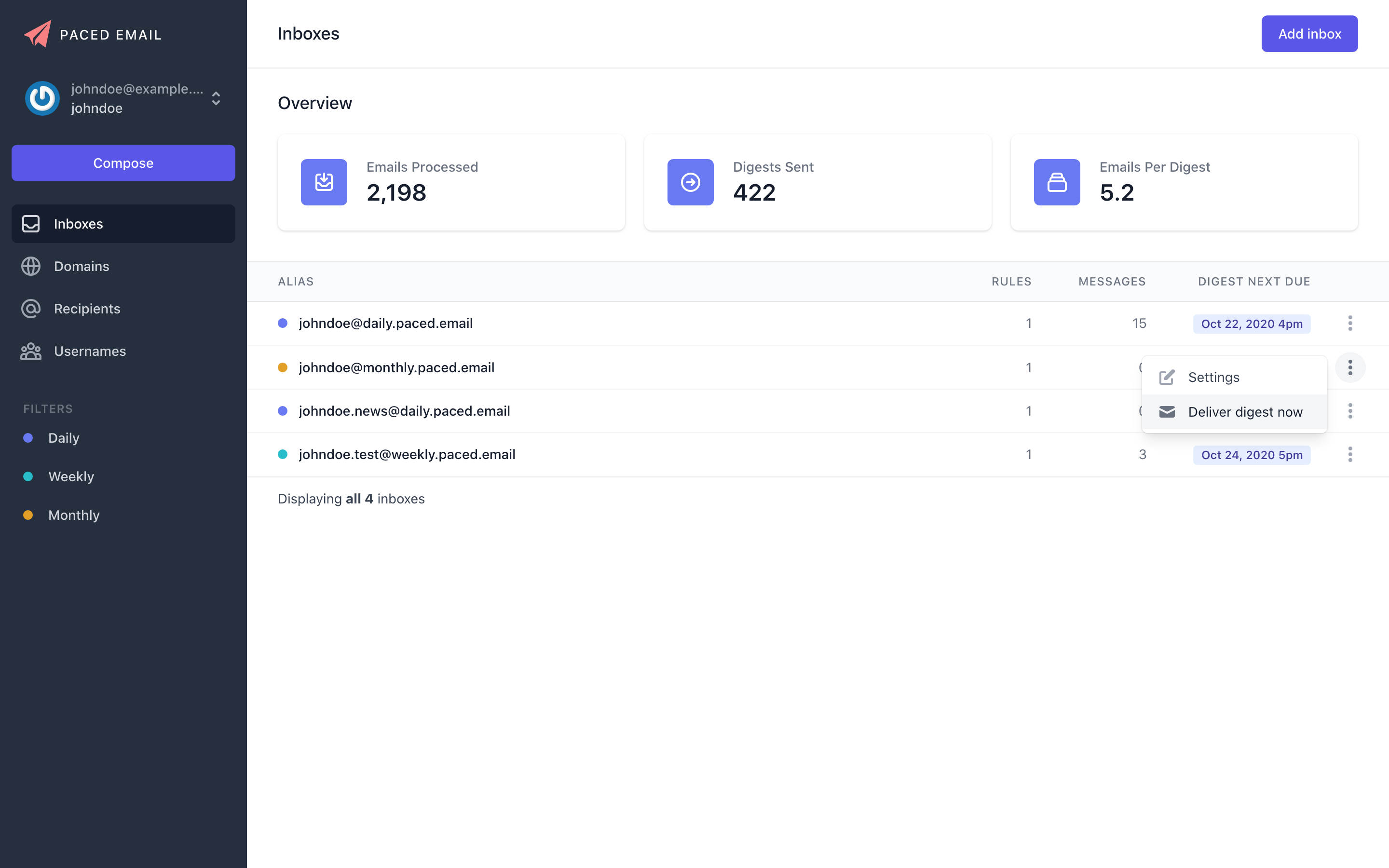 New and improved Paced Email platform UI