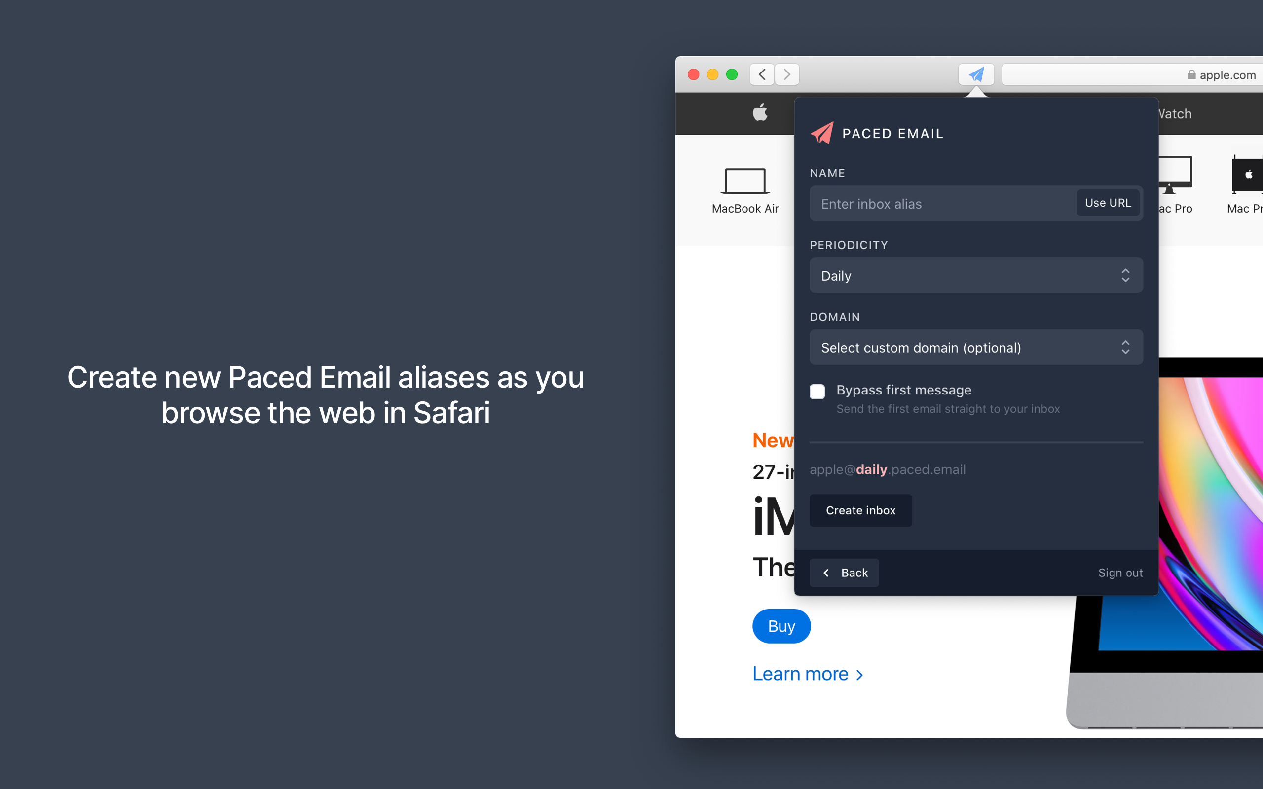 Paced Email web extension for Safari on macOS
