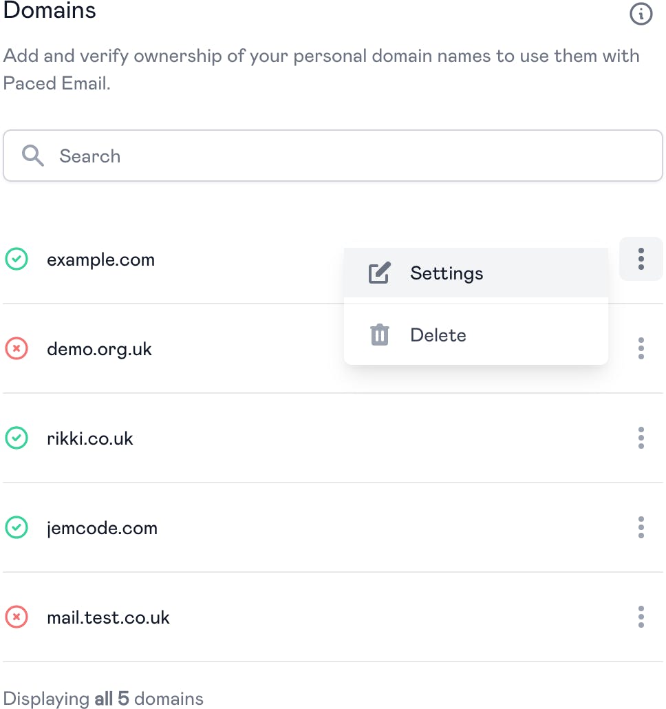 Add your domains to personalise your temporary email addresses