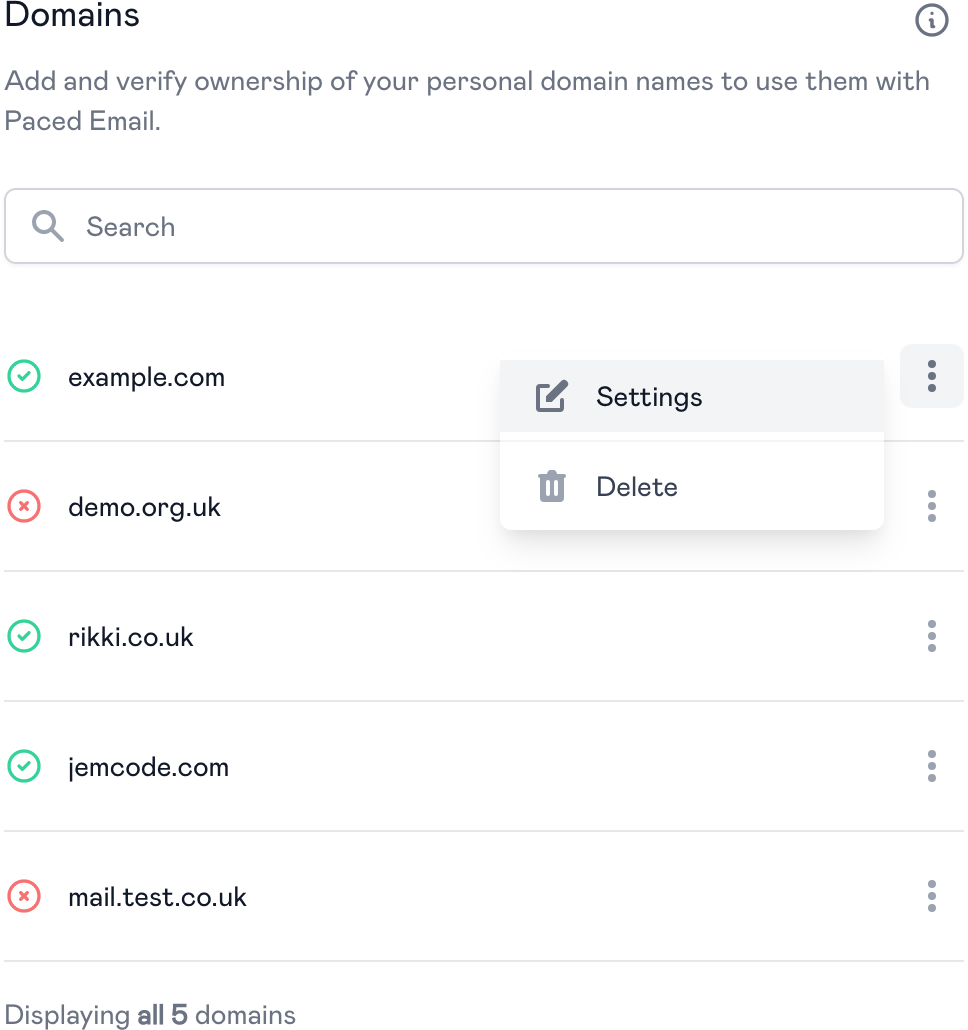 Add your domains to personalise your temporary email addresses